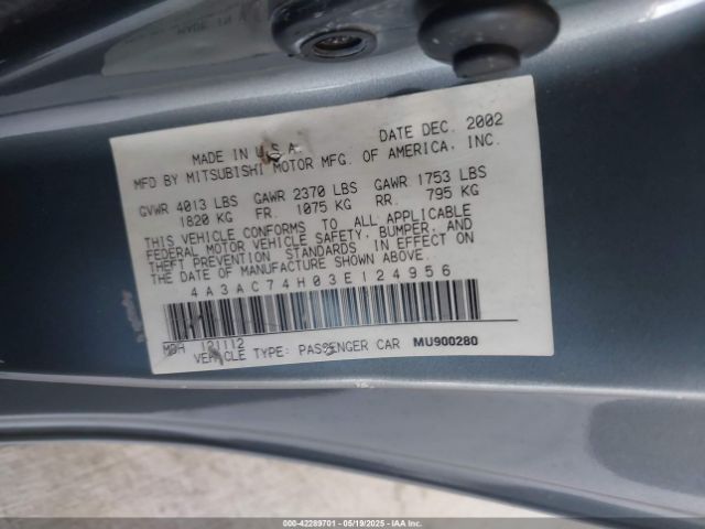 2003 MITSUBISHI ECLIPSE 4A3AC74H03E124956 Photo 8