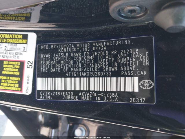 4T1G11AKXRU260733 Toyota CAMRY SE