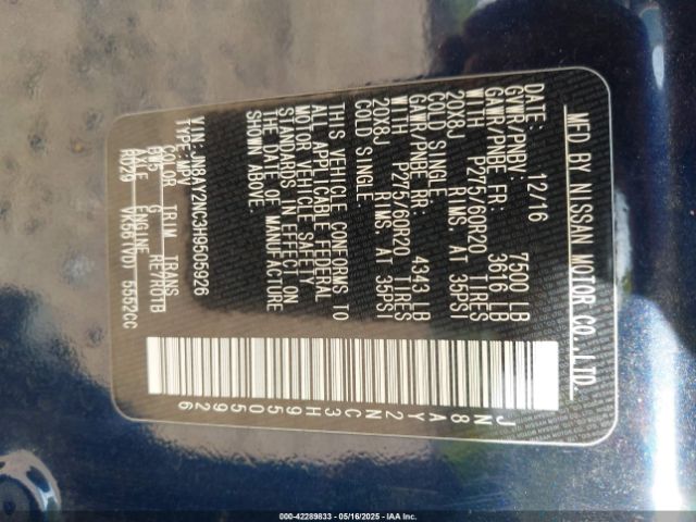 JN8AY2NC3H9505926 Nissan Armada Platinum