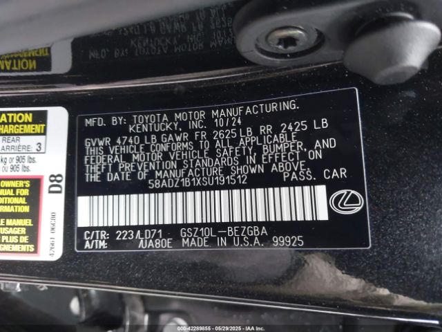 58ADZ1B1XSU191512 Lexus ES 350