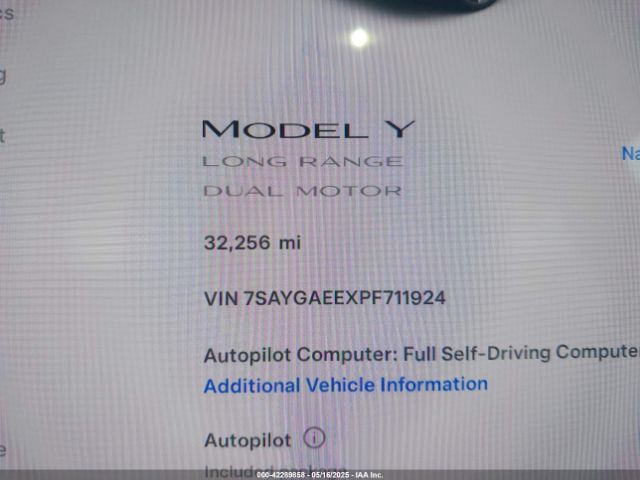 7SAYGAEEXPF711924 Tesla Model Y Awd/long Range Dual Motor All-wheel Drive