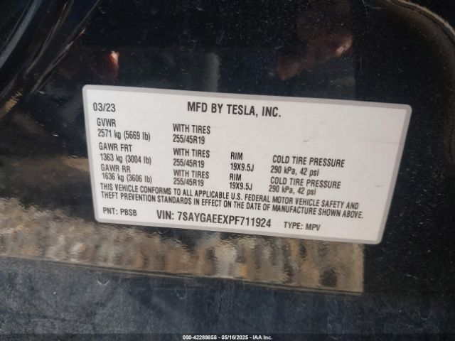 7SAYGAEEXPF711924 Tesla Model Y Awd/long Range Dual Motor All-wheel Drive