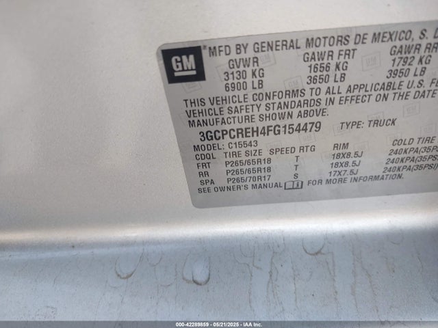 3GCPCREH4FG154479 Chevrolet Silverado 1500 1lt