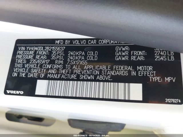 2011 VOLVO XC60 YV4940DL2B2155637 Photo 8