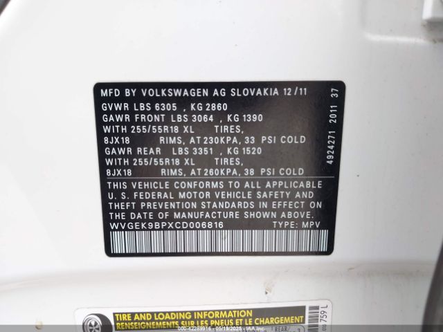 2012 VOLKSWAGEN TOUAREG WVGEK9BPXCD006816 Photo 8