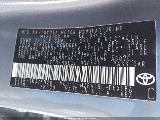 5YFB4MDE3PP030443 Toyota m20a-fks