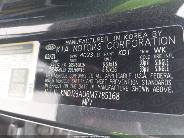 KNDJ23AU6M7785168 KIA SOUL LX