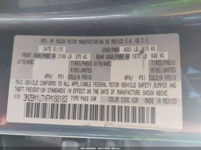 3MZBM1U7XFM188183 Mazda Mazda3 I Sport