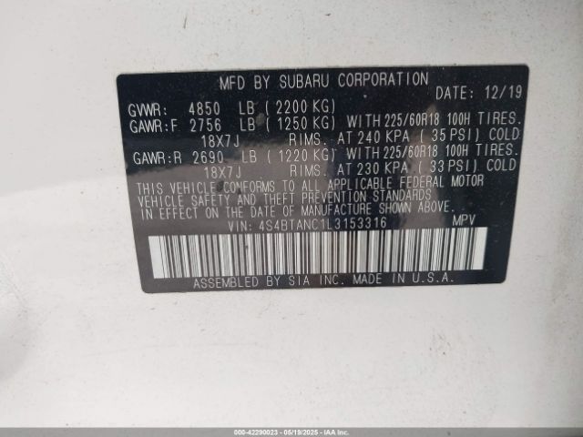 2020 SUBARU OUTBACK 4S4BTANC1L3153316 Photo 8