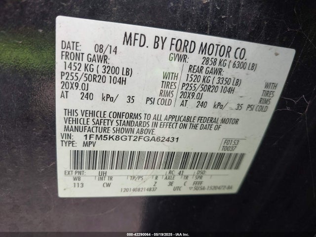 1FM5K8GT2FGA62431 Ford EXPLORER SPORT