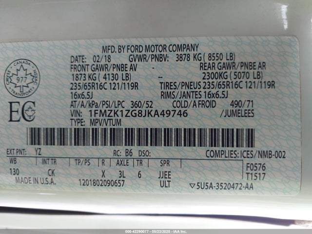 1FMZK1ZG8JKA49746 Ford 2018