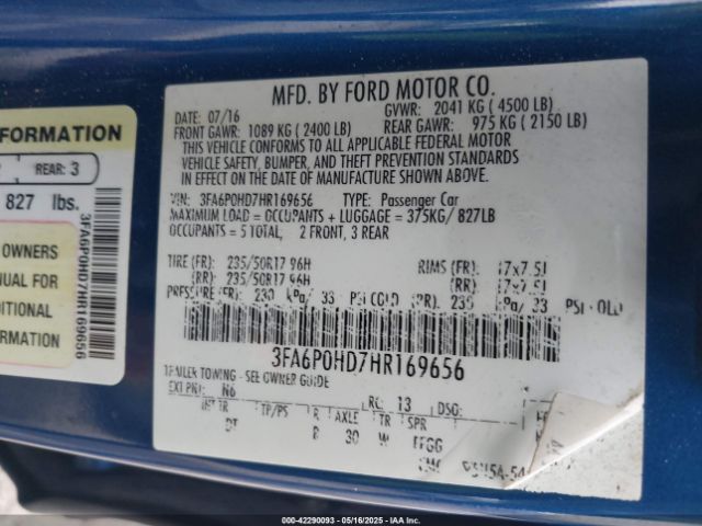 3FA6P0HD7HR169656 Ford FUSION SE
