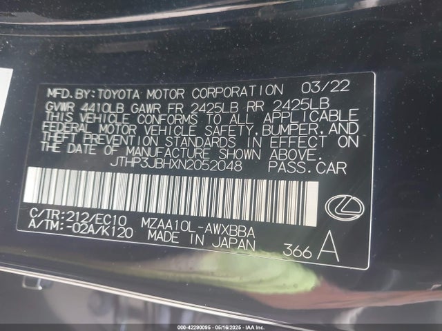 JTHP3JBHXN2052048 Lexus m20a-fks
