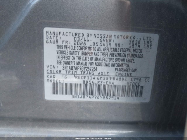 3N1AB7AP7GY257954 Nissan SENTRA SR