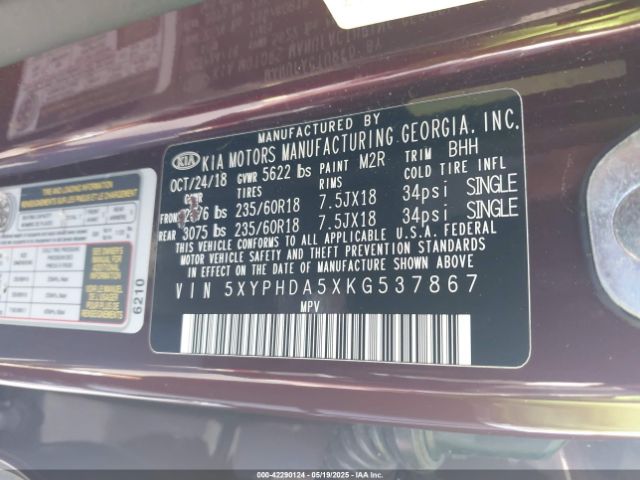 5XYPHDA5XKG537867 KIA Sorento 3.3l Ex