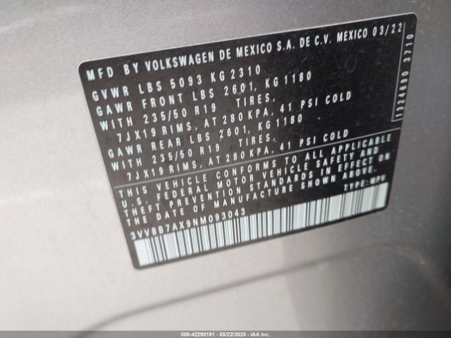 2022 VOLKSWAGEN TIGUAN 3VV8B7AX9NM093043 Photo 8