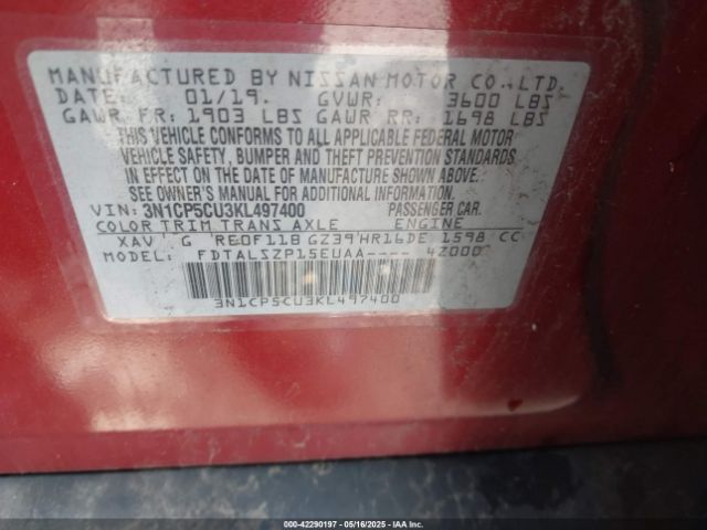 3N1CP5CU3KL497400 Nissan KICKS SV