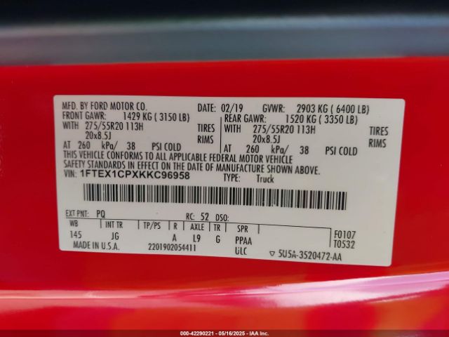 1FTEX1CPXKKC96958 Ford F-150 Xl