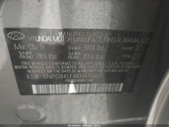 2019 HYUNDAI ELANTRA 5NPD84LF4KH476002 Photo 8