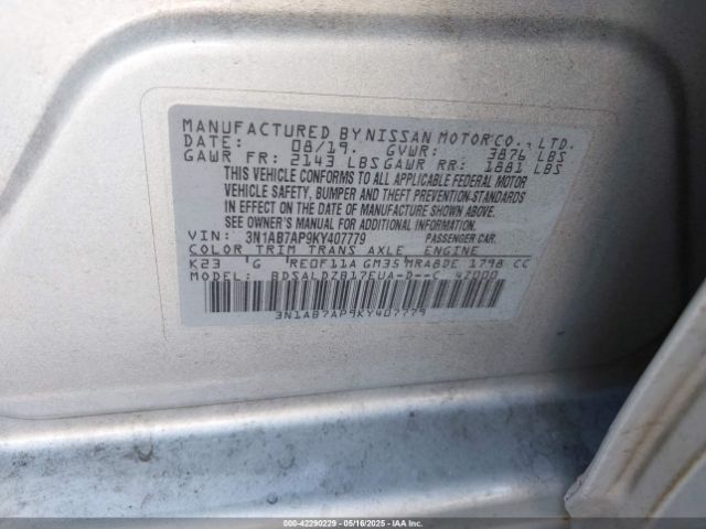 3N1AB7AP9KY407779 Nissan SENTRA SV