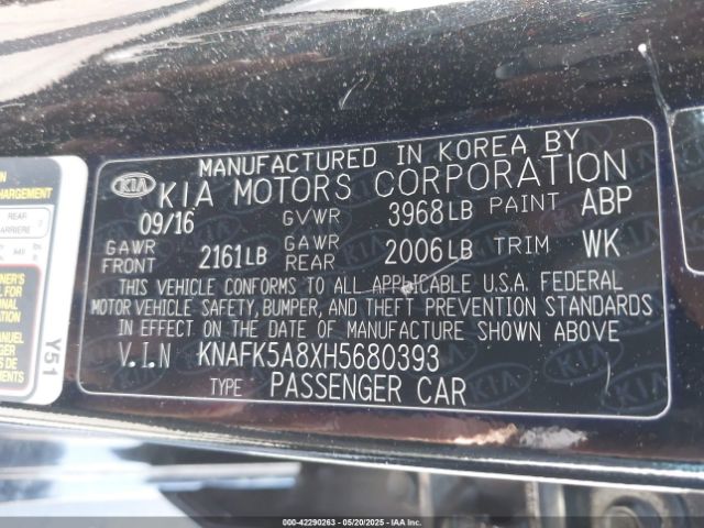 KNAFK5A8XH5680393 KIA gdi nu