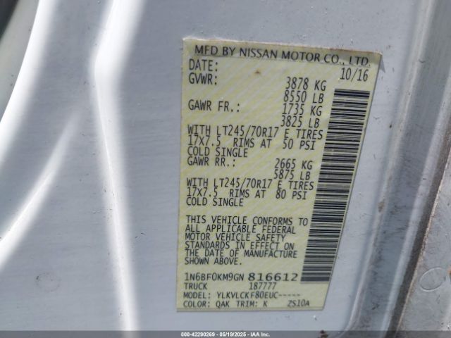 1N6BF0KM9GN816612 Nissan Nv Cargo Nv1500 S V6