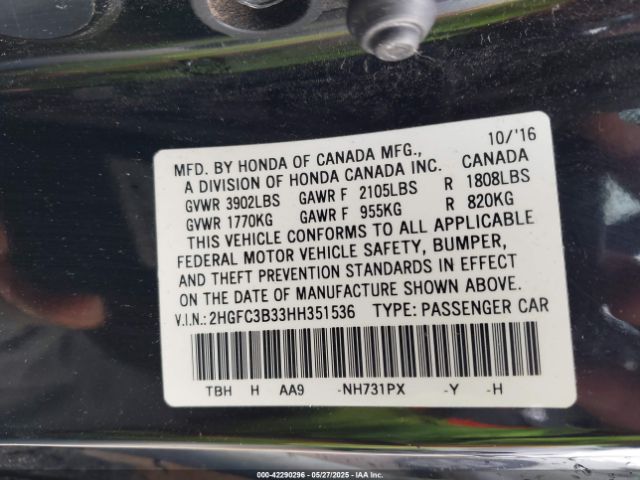 2HGFC3B33HH351536 Honda Civic Ex-t