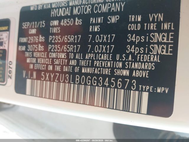 5XYZU3LB0GG345673 Hyundai Santa Fe Sport 2.4l