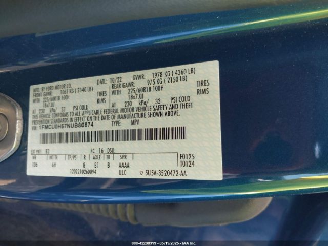 2022 FORD ESCAPE 1FMCU0H67NUB80874 Photo 8