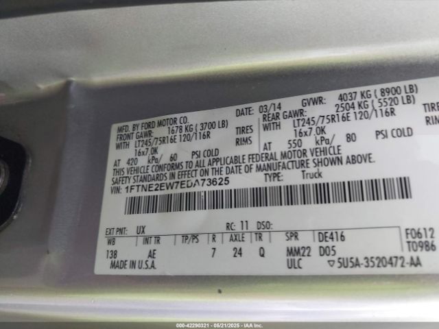 1FTNE2EW7EDA73625 Ford E-250 Commercial