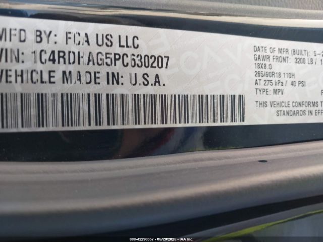 1C4RDHAG5PC630207 Dodge Durango Sxt Rwd