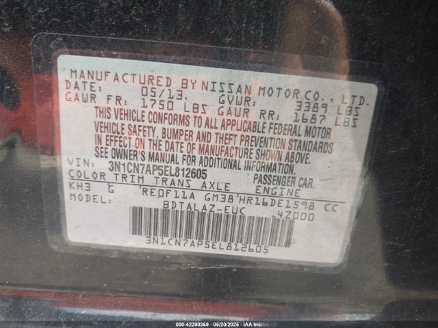 3N1CN7AP5EL812605 Nissan Versa 1.6 S+