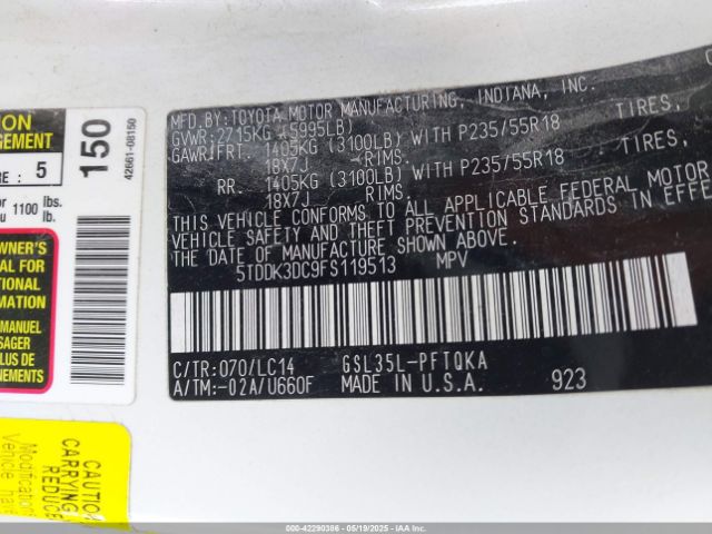 2015 TOYOTA SIENNA 5TDDK3DC9FS119513 Photo 8