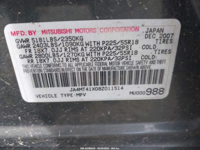 2008 MITSUBISHI OUTLANDER JA4MT41X08Z011514 Photo 8