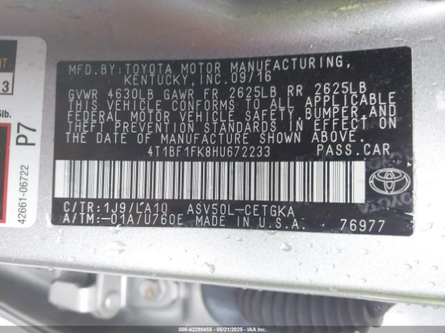 4T1BF1FK8HU672233 Toyota CAMRY XLE