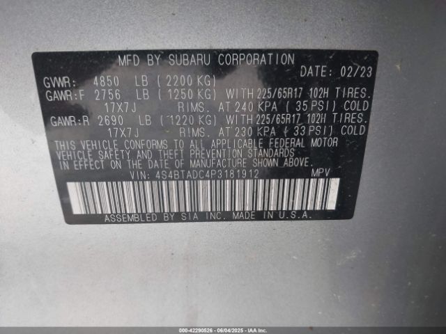 4S4BTADC4P3181912 Subaru Outback Premium