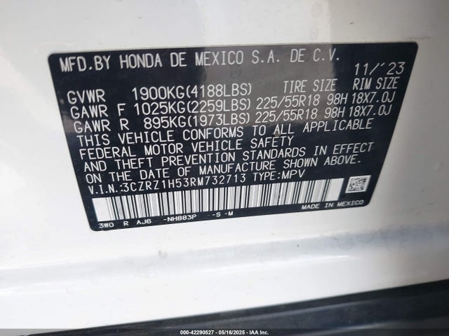 3CZRZ1H53RM732713 Honda k20z5