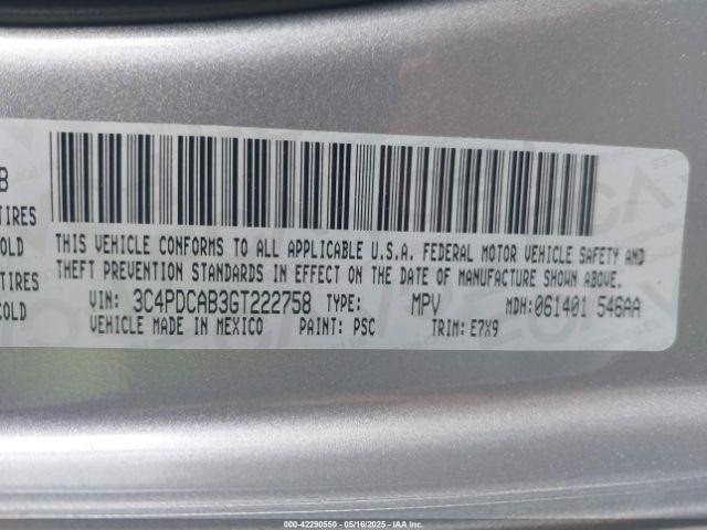 3C4PDCAB3GT222758 Dodge JOURNEY SE