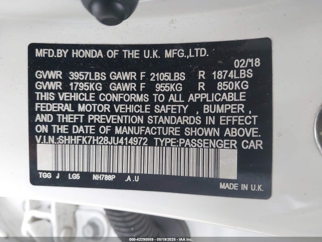 SHHFK7H28JU414972 Honda l15ba