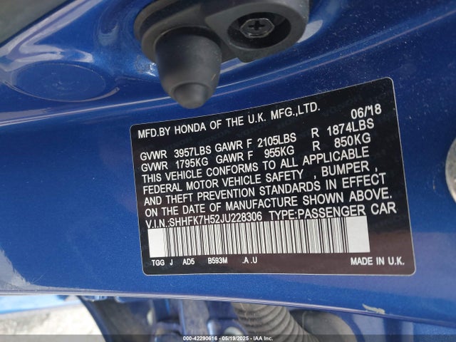 SHHFK7H52JU228306 Honda CIVIC EX