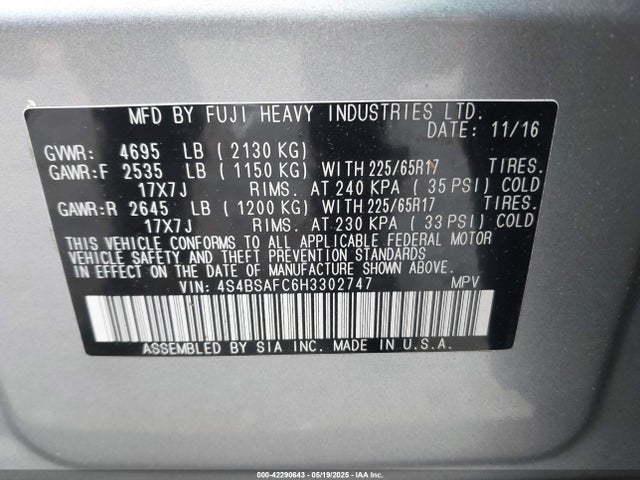 4S4BSAFC6H3302747 Subaru u5