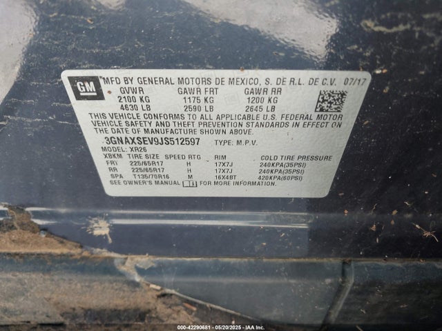 Chevrolet EQUINOX LT 2018 3GNAXSEV9JS512597 Image 9