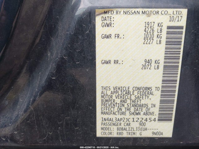 1N4AL3AP2JC122454 Nissan Altima 2.5 Sv