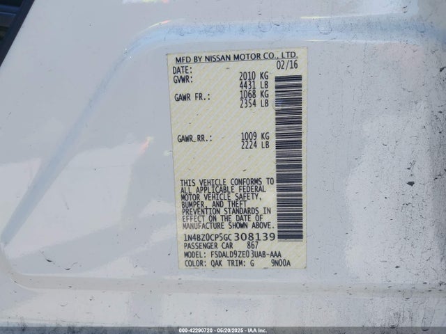 1N4BZ0CP5GC308139 Nissan LEAF SV