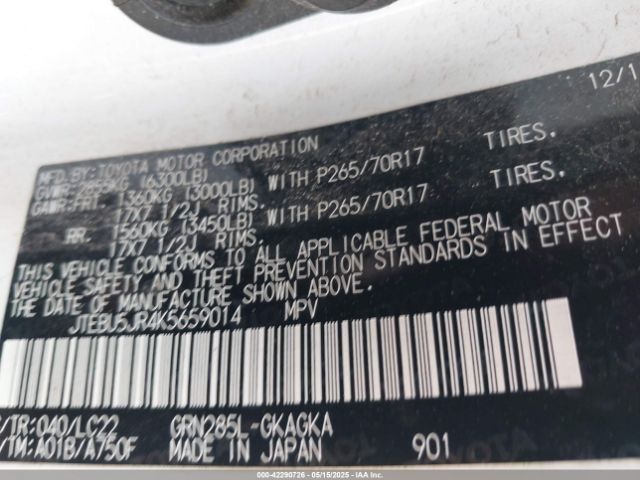 JTEBU5JR4K5659014 Toyota 4runner Trd Off Road Premium