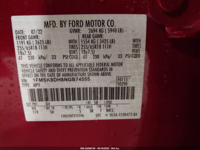 2022 FORD EXPLORER 1FMSK8DH8NGB74555 Photo 8