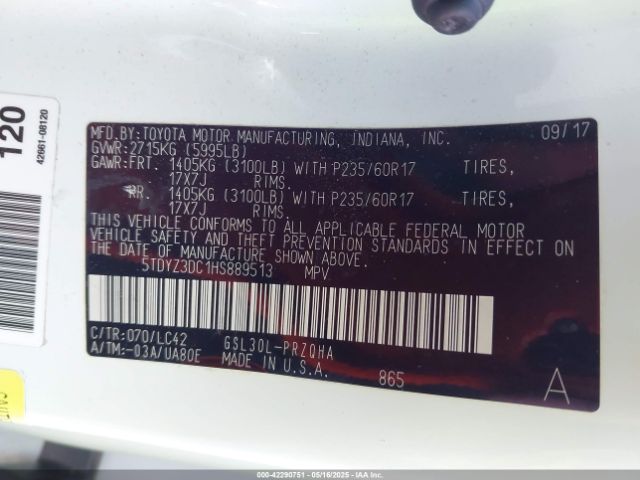 5TDYZ3DC1HS889513 Toyota Sienna Xle Premium 8 Passenger