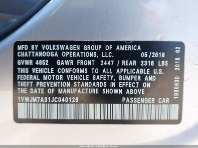 1VWJM7A31JC040126 Volkswagen Passat 3.6l V6 Gt