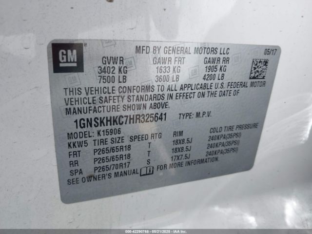 1GNSKHKC7HR325641 Chevrolet Suburban Lt