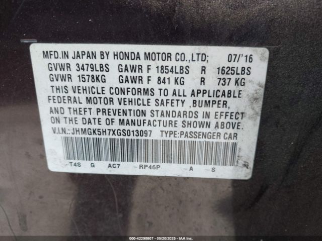 JHMGK5H7XGS013097 Honda FIT EX